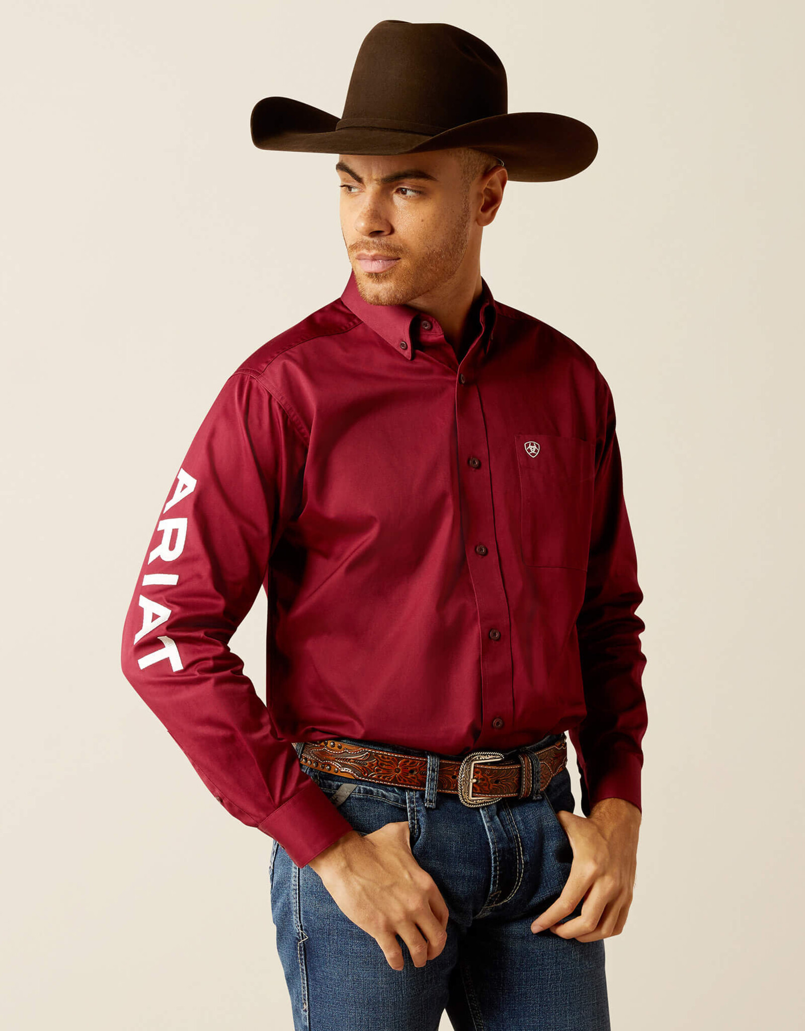 Ariat Ariat Mens Team Logo Long Sleeve Burgundy Button Western Shirt