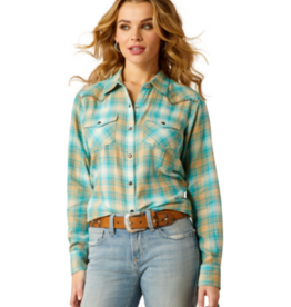 Ariat Womens Ariat Turquoise Tan Brushed Cotton Plaid Long Sleeve Button Shirt ~ Plus Sizes Available