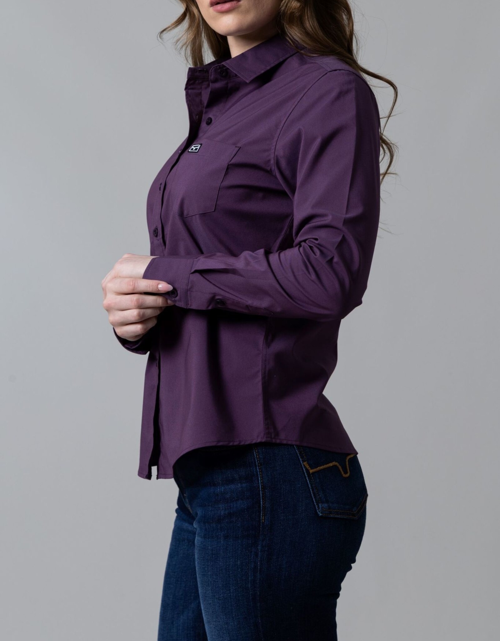 Kimes Womens Linville Coolmax Solid Plum Button Down Shirt