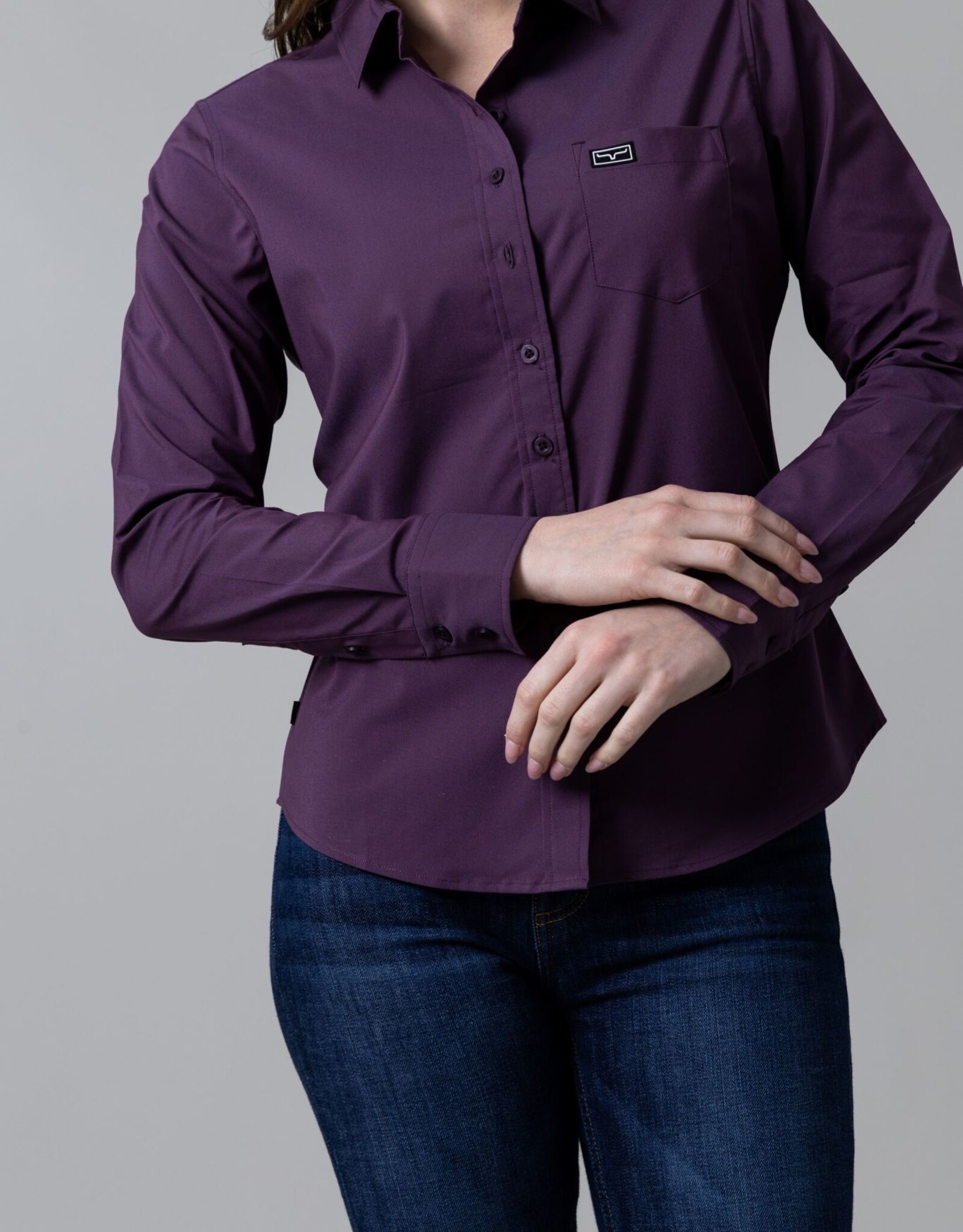 Kimes Womens Linville Coolmax Solid Plum Button Down Shirt