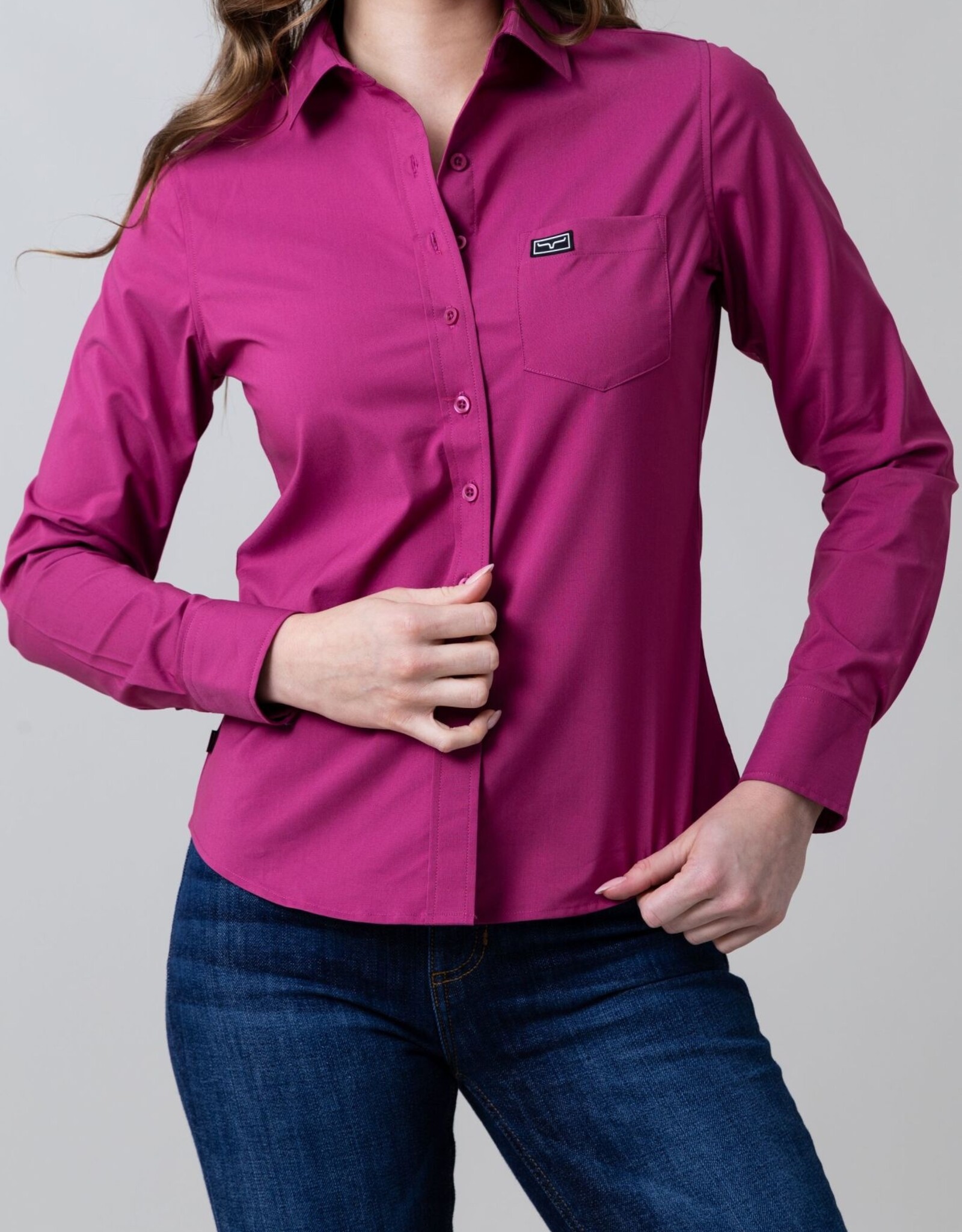 Kimes Womens Linville Coolmax Solid Magenta Button Down Shirt