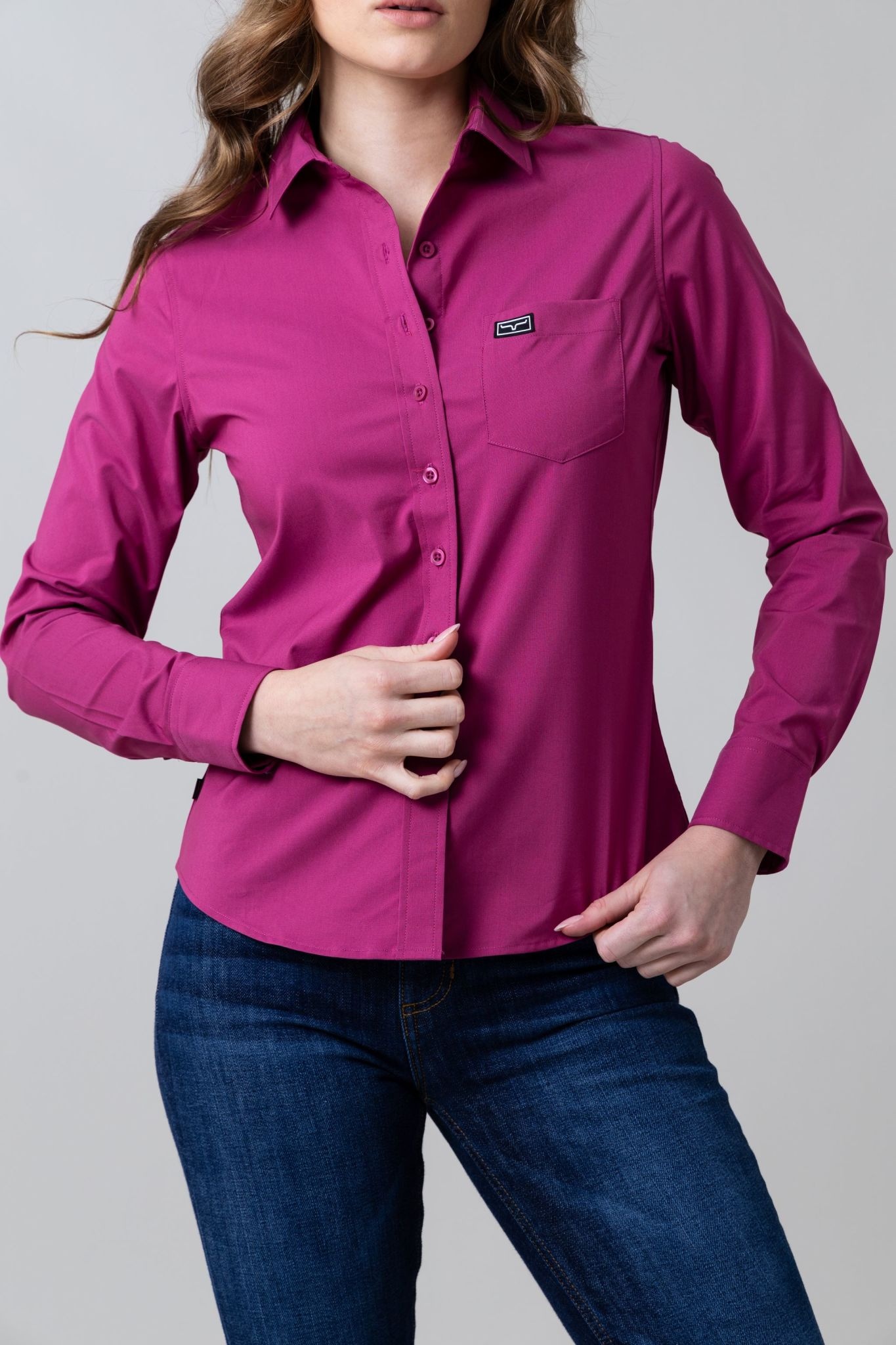 Kimes Womens Linville Coolmax Solid Magenta Button Down Shirt - Cowpokes  Western Shop