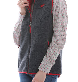 Womens Cruel Girl Grey Sherpa Vest With Red Trim