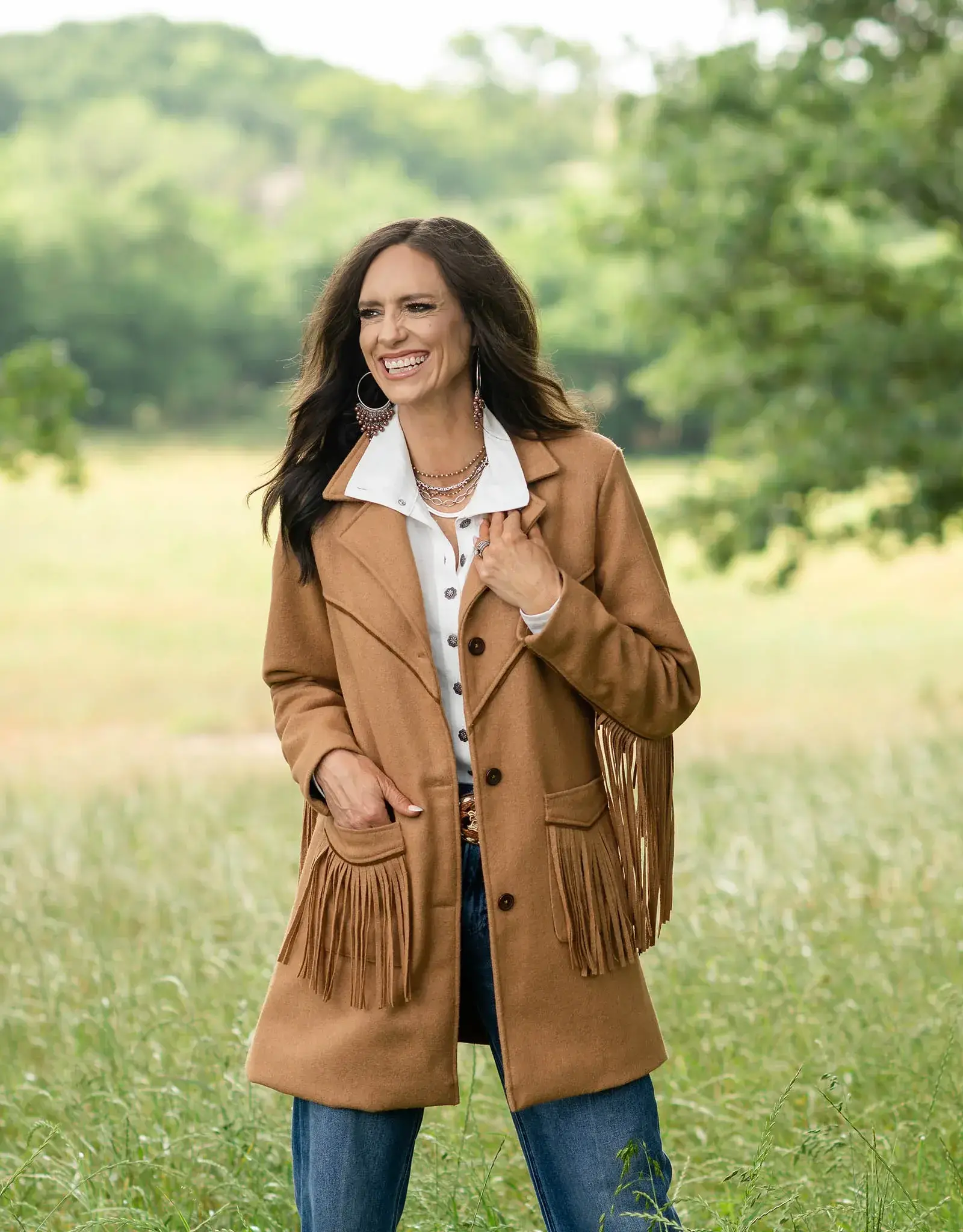 Womens STS Chestnut Hattie Wool Fringe Jacket