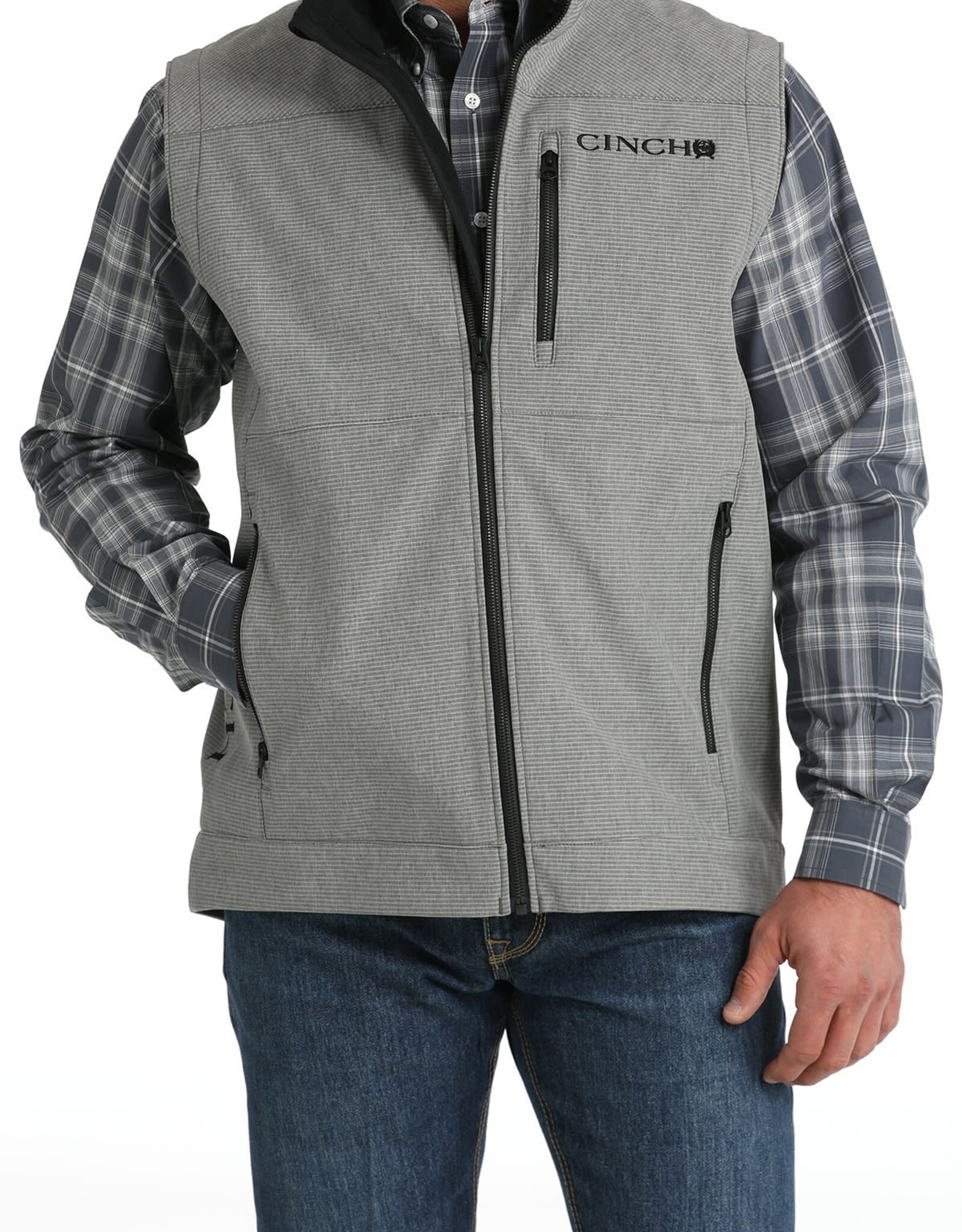 Cinch Mens Cinch Grey Pinstripe Bonded Vest