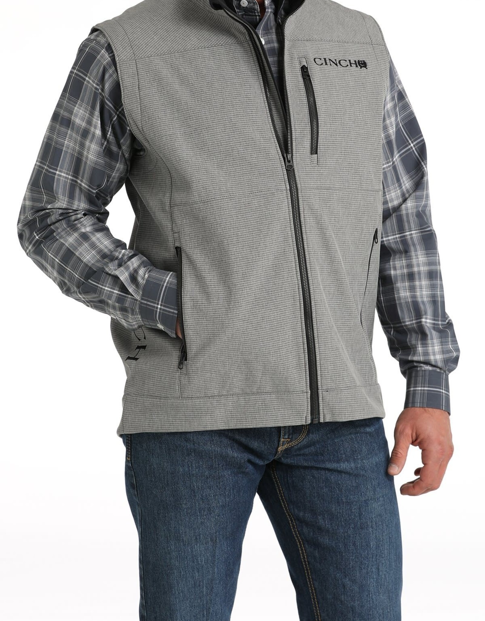 Cinch Mens Cinch Grey Pinstripe Bonded Vest