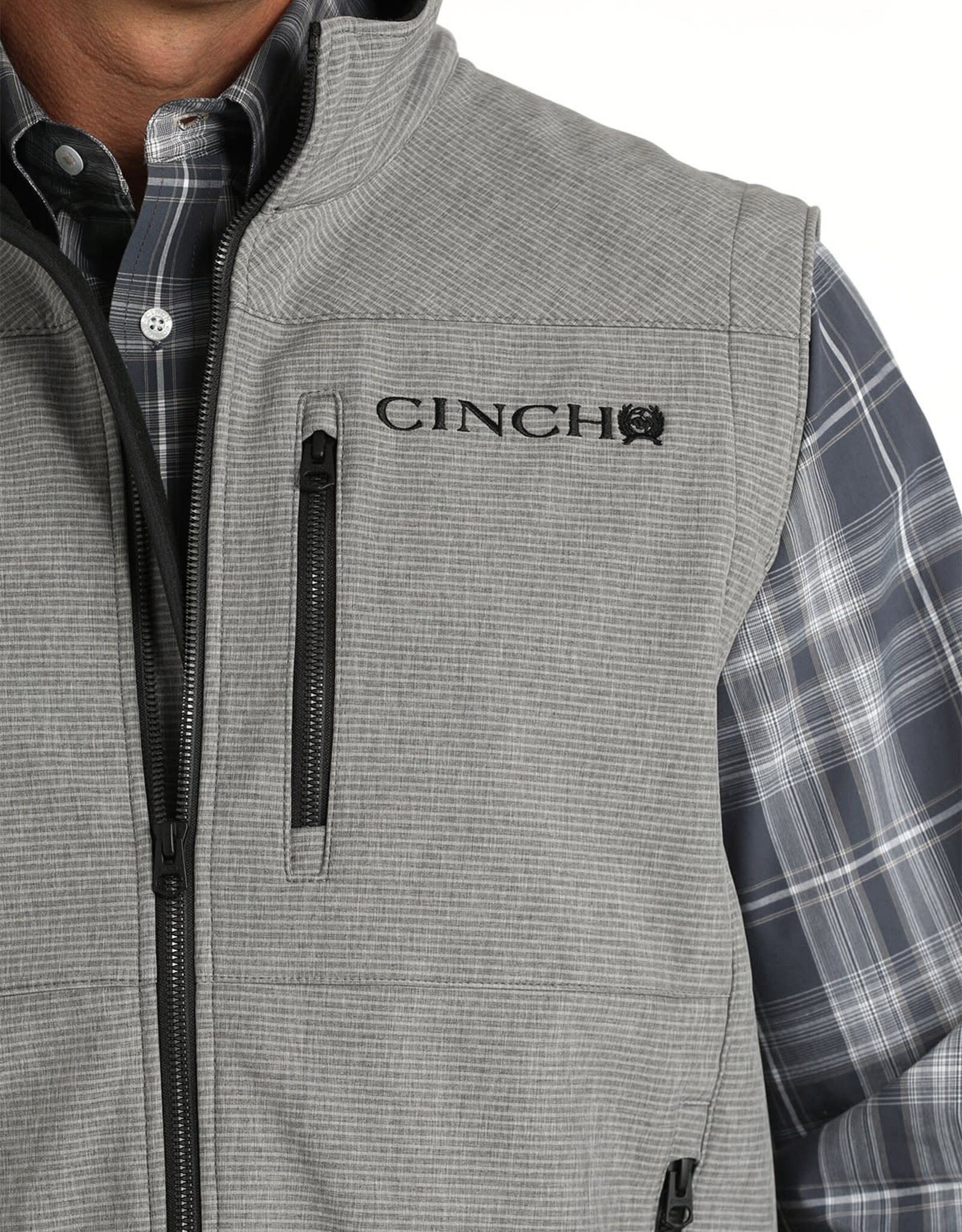 Cinch Mens Cinch Grey Pinstripe Bonded Vest
