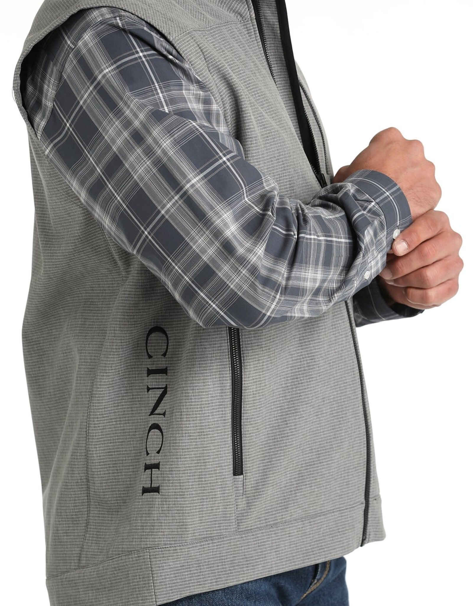 Cinch Mens Cinch Grey Pinstripe Bonded Vest