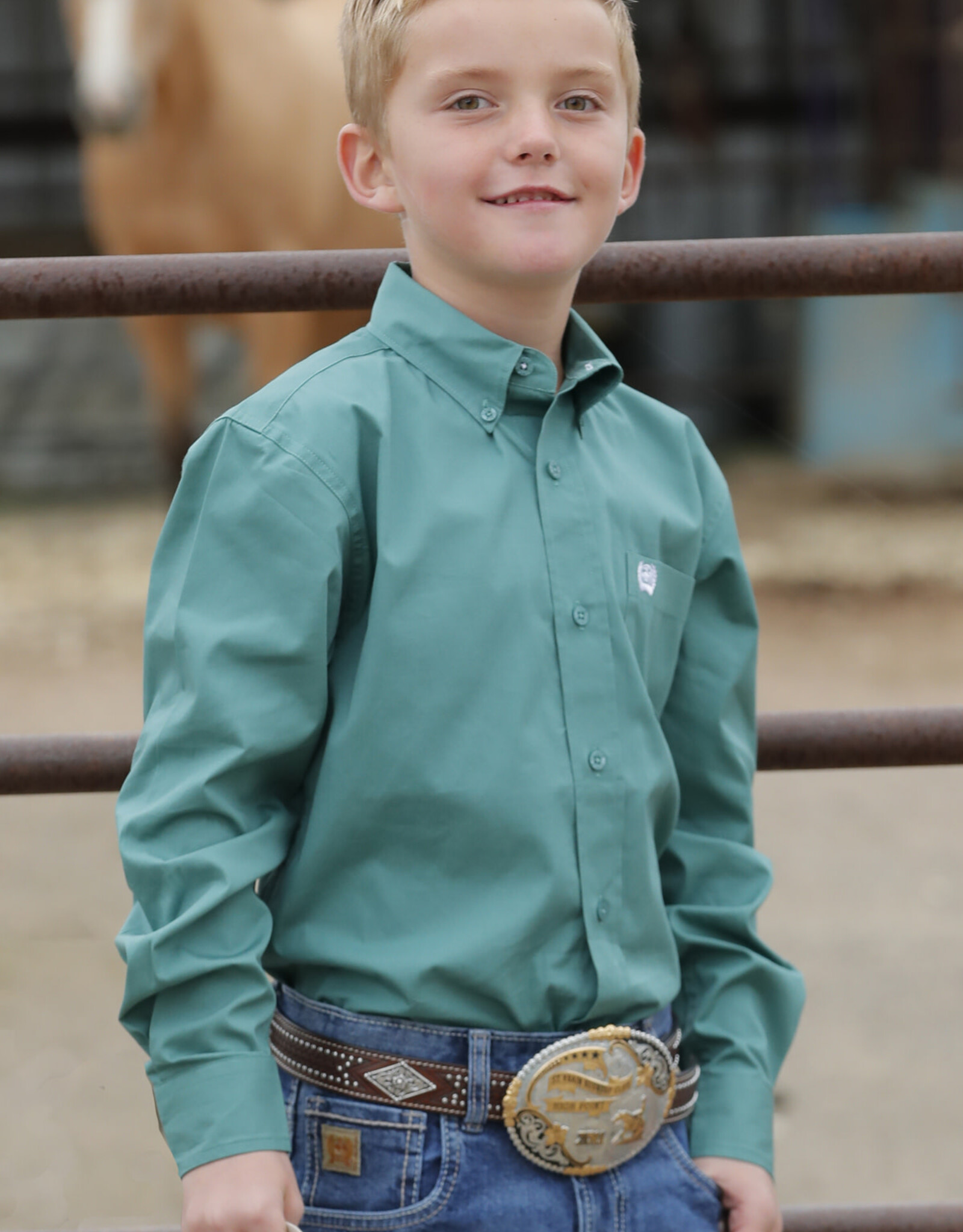 Cinch Boys Cinch Solid Sage Green Long Sleeve Button Western Shirt