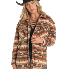 Rock N Roll Denim Womens Aztec Cactus Fleece Shacket / Shirt Jacket