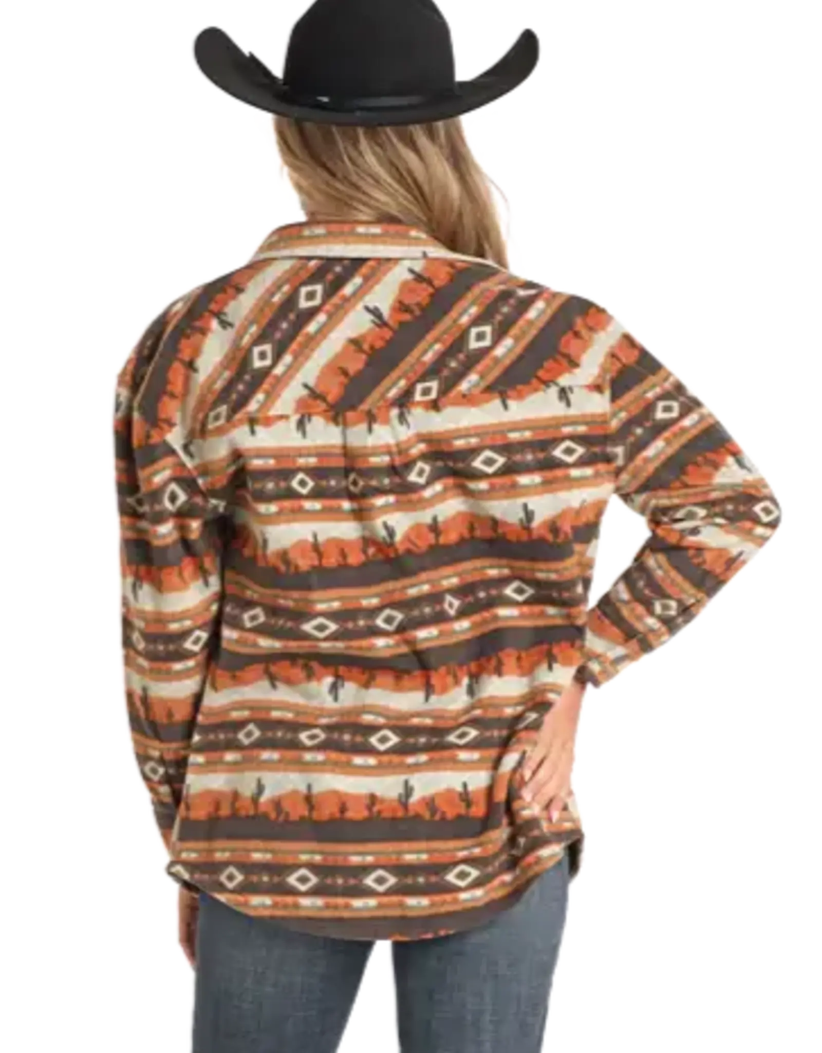 Rock N Roll Denim Womens Aztec Cactus Fleece Shacket / Shirt Jacket