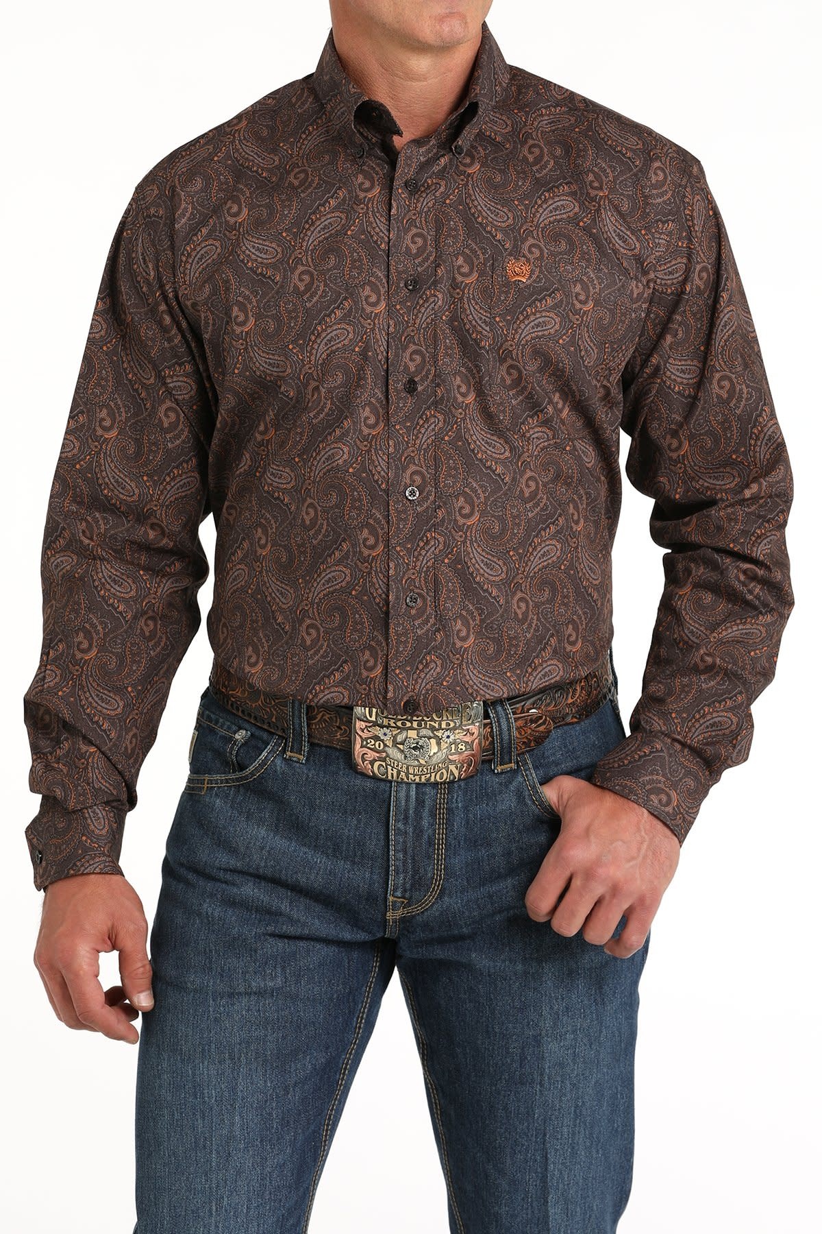 Mens Cinch Brown Paisley Long Sleeve Western Button Arena Shirt