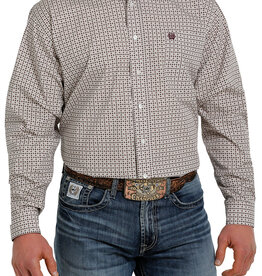 Cinch Mens Cinch Long Sleeve Khaki Plum Diamond Print Western Button Shirt