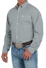 Cinch Mens Cinch Long Sleeve White Green Diamond Print Western Button Shirt