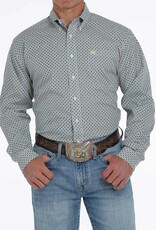 Cinch Mens Cinch Long Sleeve White Green Diamond Print Western Button Shirt
