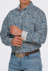 Cinch Mens Cinch Long Sleeve Blue Paisley Stretch Western Button Shirt