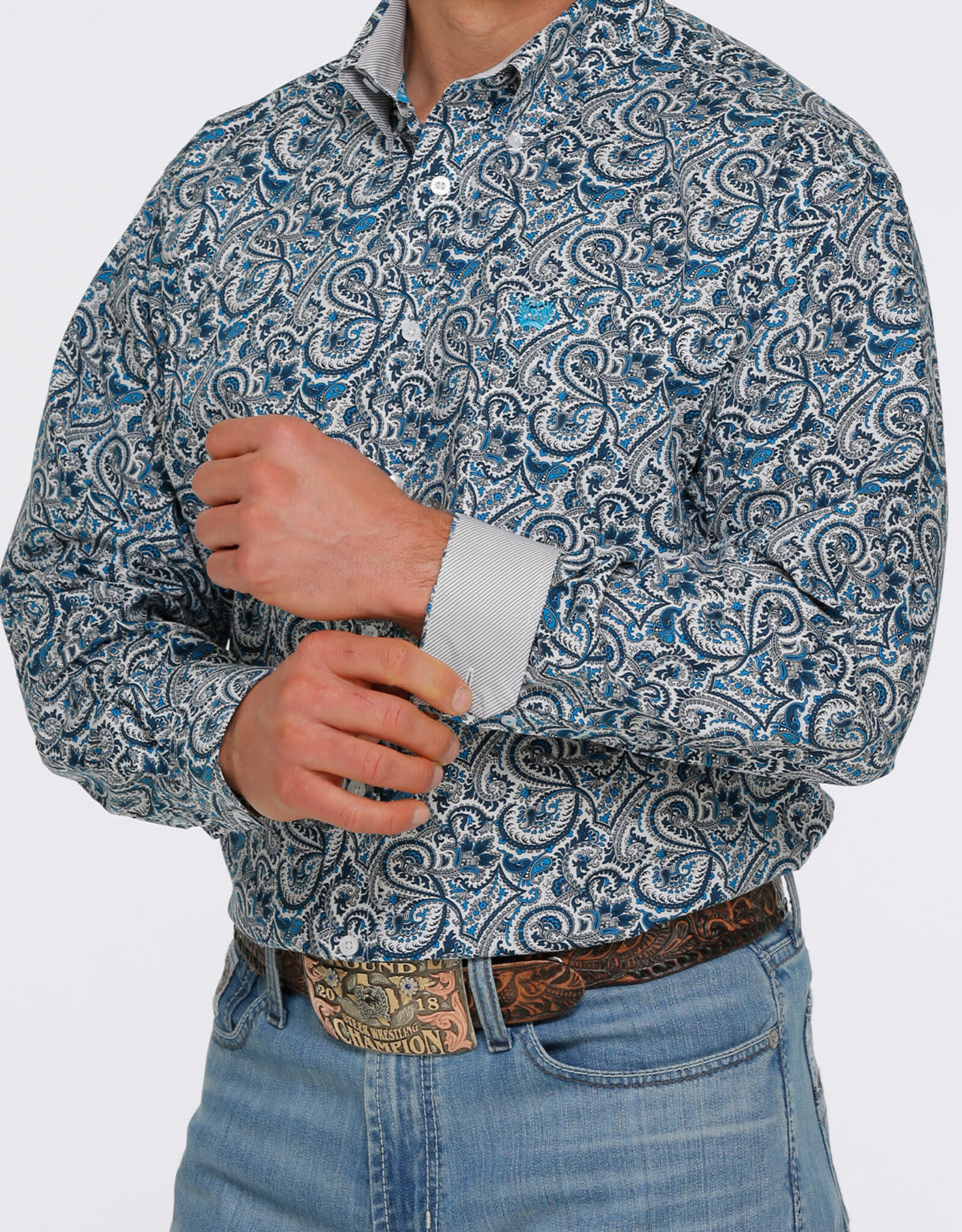Cinch Mens Cinch Long Sleeve Blue Paisley Stretch Western Button Shirt
