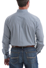 Cinch Mens Cinch Long Sleeve Light Blue Rust White Print Western Stretch Button Shirt