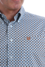 Cinch Mens Cinch Long Sleeve Light Blue Rust White Print Western Stretch Button Shirt