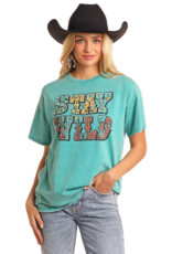 Womens Rock N Roll Stay Wild Turquoise Short Sleeve T Shirt
