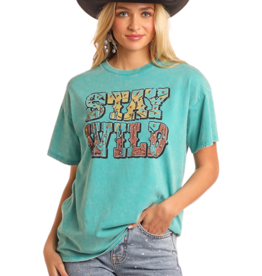 Womens Rock N Roll Stay Wild Turquoise Short Sleeve T Shirt