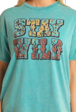 Womens Rock N Roll Stay Wild Turquoise Short Sleeve T Shirt