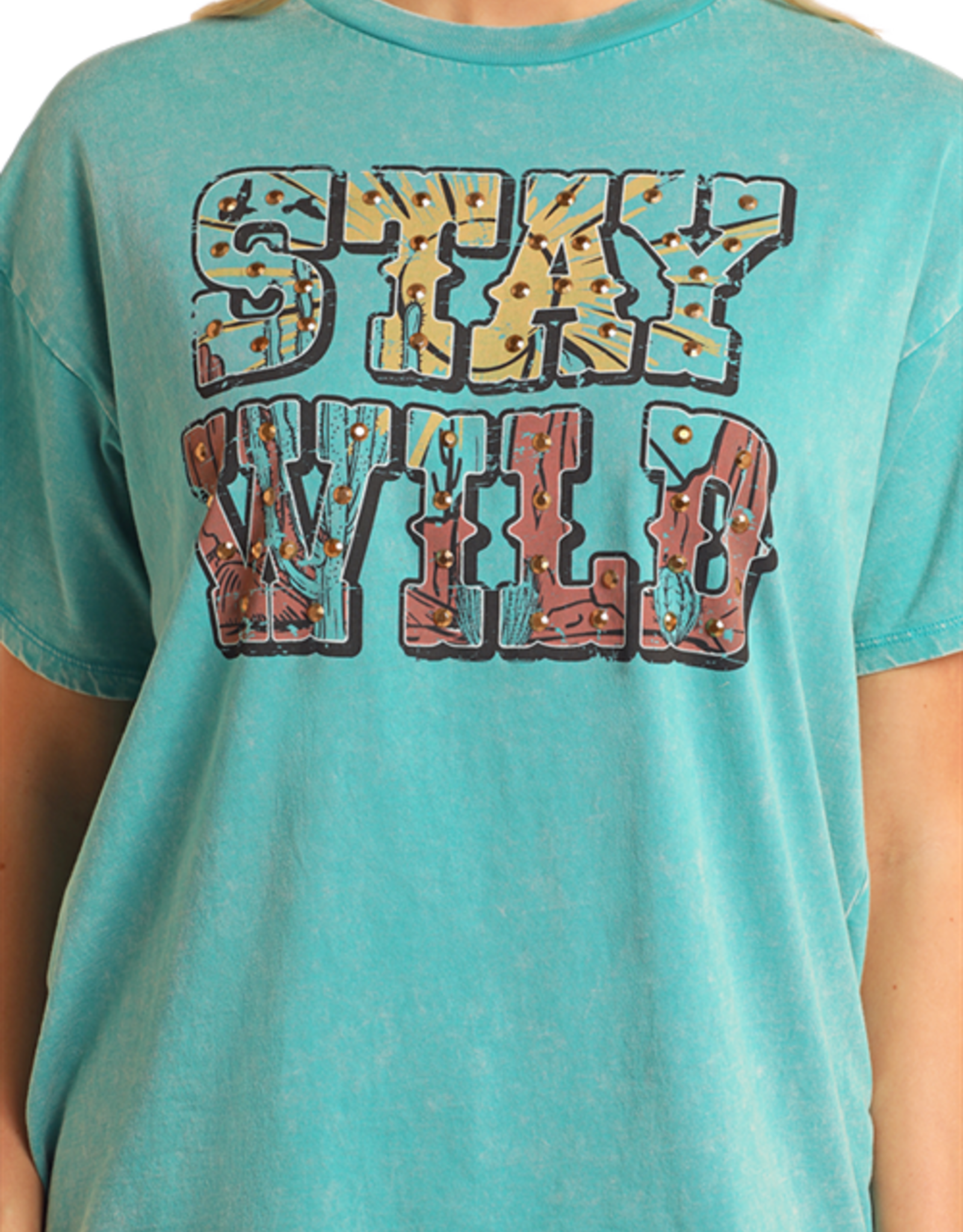 Womens Rock N Roll Stay Wild Turquoise Short Sleeve T Shirt