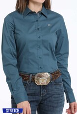 Cinch Womens Cinch Solid Teal Stretch Long Sleeve Button Western Arena Shirt