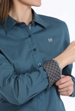 Cinch Womens Cinch Solid Teal Stretch Long Sleeve Button Western Arena Shirt