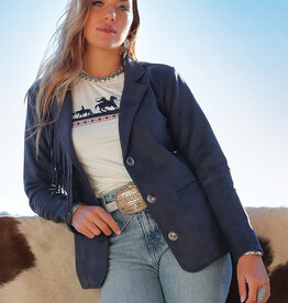 Womens Cruel Denim Navy Suede Fringe Blazer