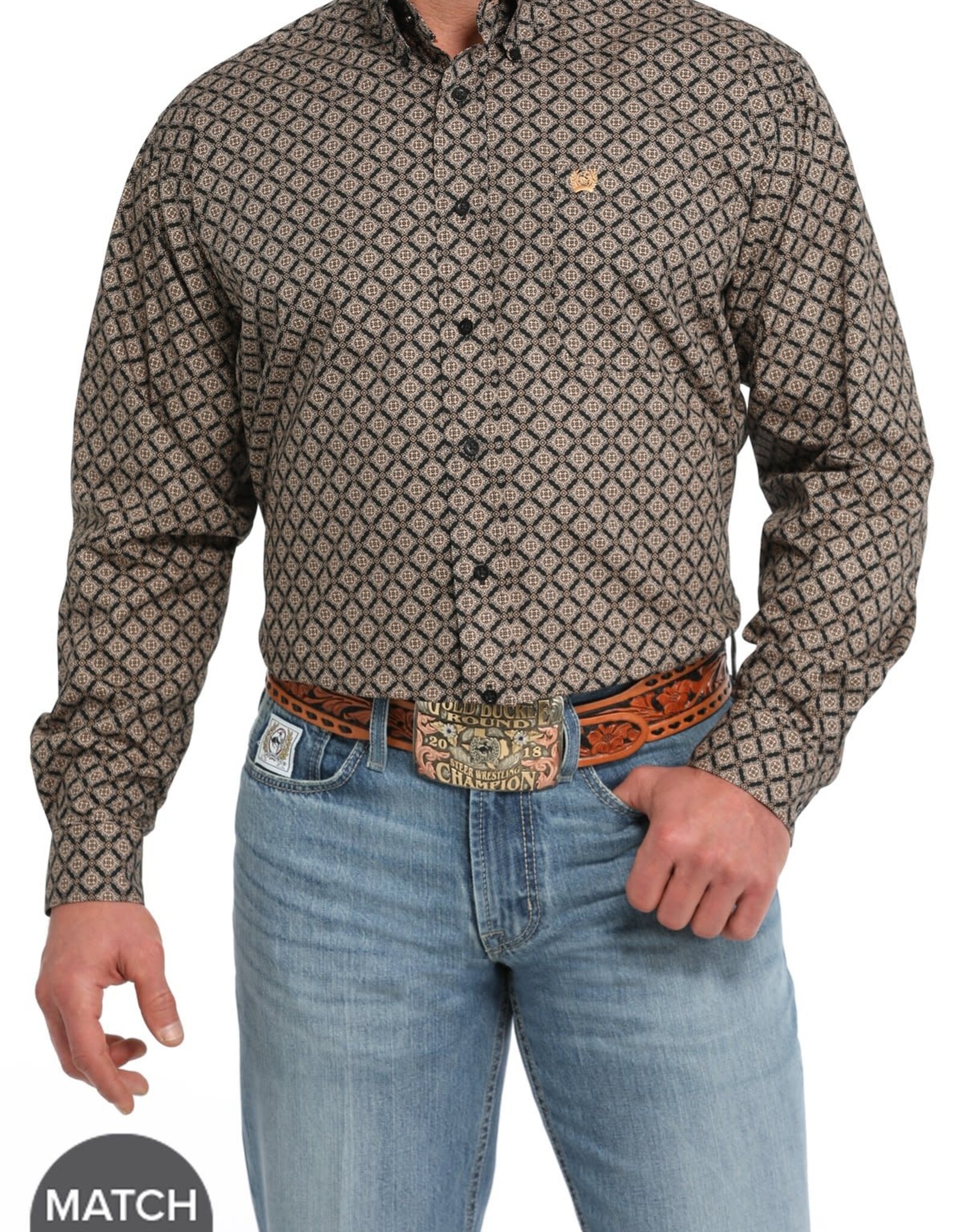 Cinch Mens Cinch Black and Tan Print Long Sleeve Western Button Arena Shirt