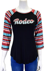 Womens Cowgirl Hardware Black Red Serape Rodeo 3/4 Sleeve Blouse