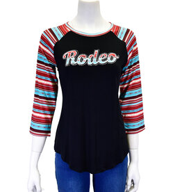 Womens Cowgirl Hardware Black Red Serape Rodeo 3/4 Sleeve Blouse