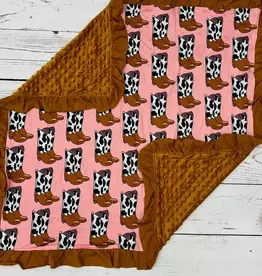 Sassy Kids Palace Baby Brown Ruffle Cowboy Boots Minky Blanket 29" x 32"