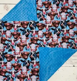 Sassy Kids Palace Baby Blue Cows Minky Blanket 29" x 43"