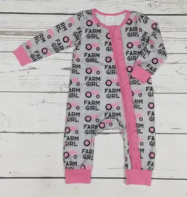 Sassy Kids Palace Infant Girls Pink Tractor Farm Girl Zip Sleeper