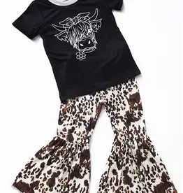 Sassy Kids Palace Girls Infant Toddler Black Highland Cow and Bell Bottoms