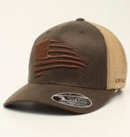 Ariat Men's Ariat  Heather Brown Embroidered Flag Snapback Mesh Baseball Cap