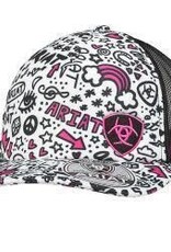 Ariat Womens Ariat  White Black Ariat Doodle Snapback Mesh Baseball Cap