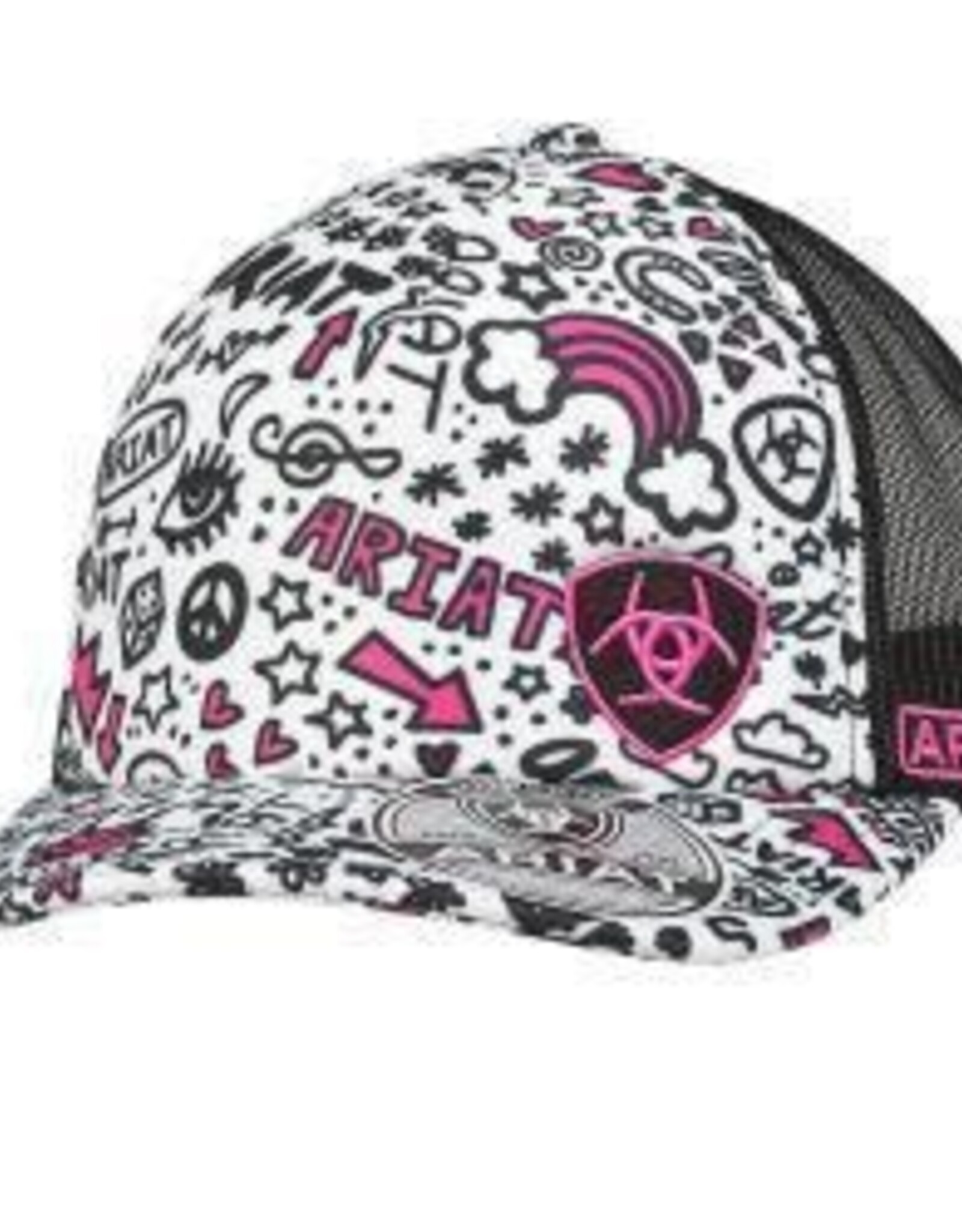 Ariat Womens Ariat  White Black Ariat Doodle Snapback Mesh Baseball Cap