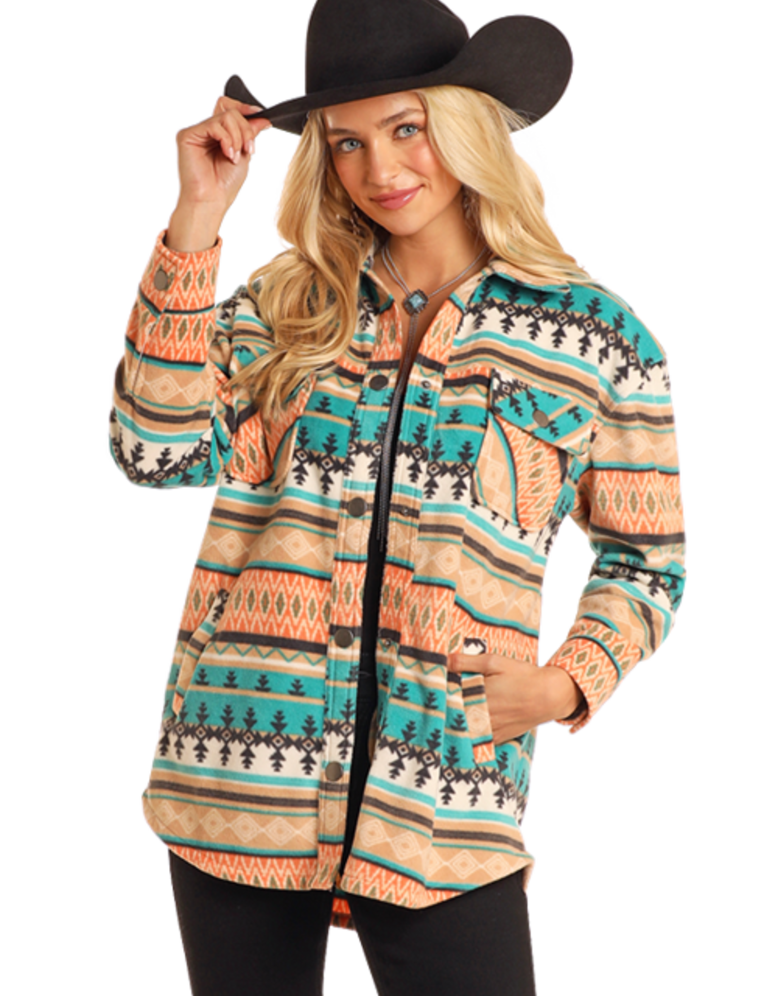 Womens Rock N Roll Aztec Fleece Shacket