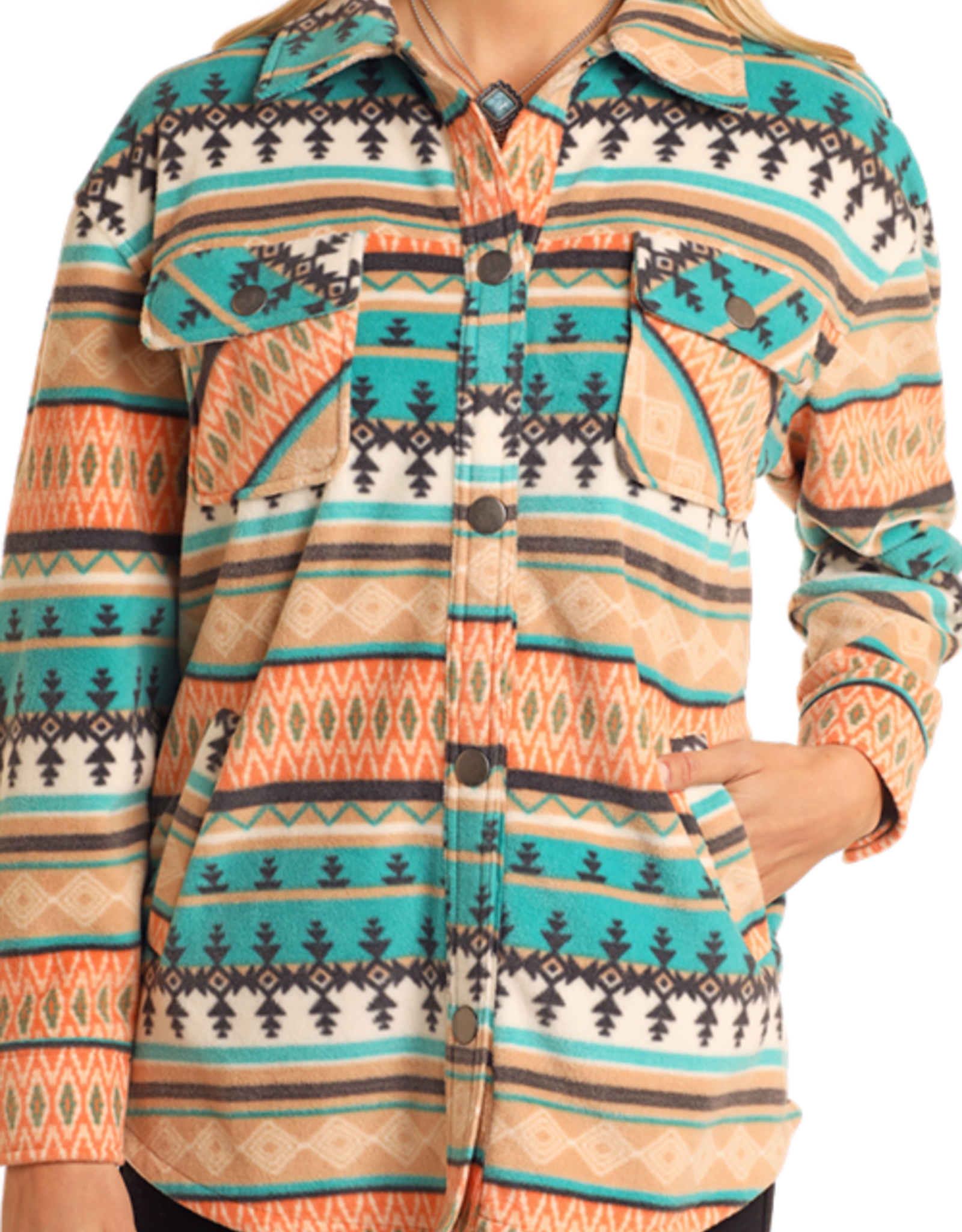 Womens Rock N Roll Aztec Fleece Shacket