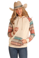 Womens Rock N Roll Cream Turquoise Aztec Hoodie