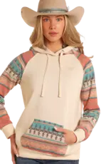Womens Rock N Roll Cream Turquoise Aztec Hoodie