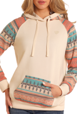 Womens Rock N Roll Cream Turquoise Aztec Hoodie