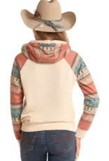 Womens Rock N Roll Cream Turquoise Aztec Hoodie