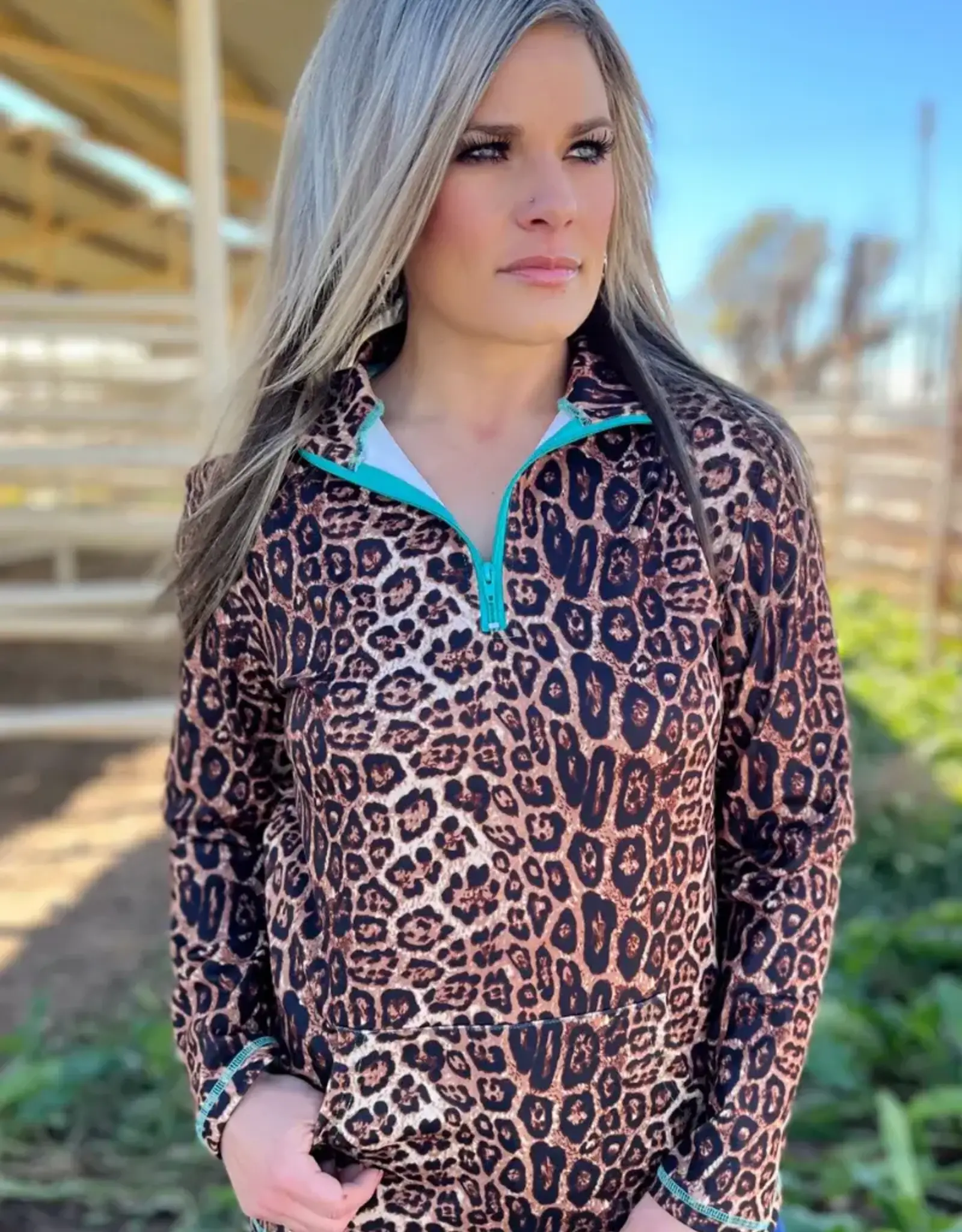 Womens Hear Me Roar Leopard Quarter Zip Pull Over