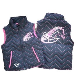 Cowgirl Hardware Black and Hot Pink Embroidered Horse Head Vest