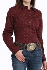 Cinch Womens Cinch Burgundy Print Long Sleeve Button Western Arena Shirt