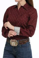 Cinch Womens Cinch Burgundy Print Long Sleeve Button Western Arena Shirt